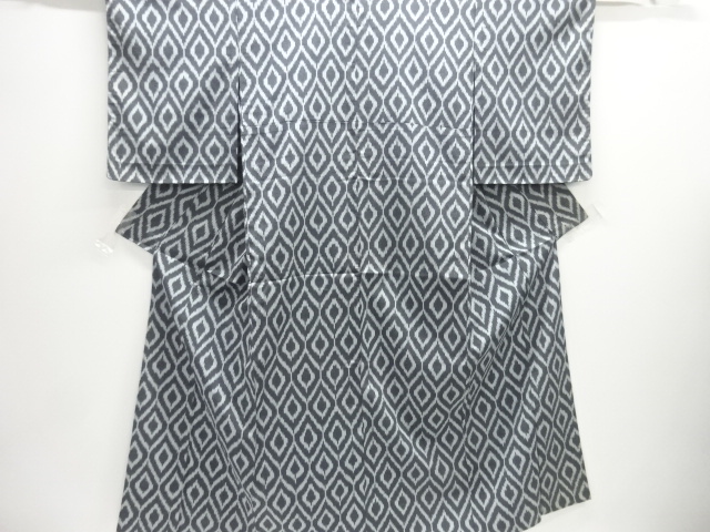 大正ロマン　菱模様織出しお召し単衣着物